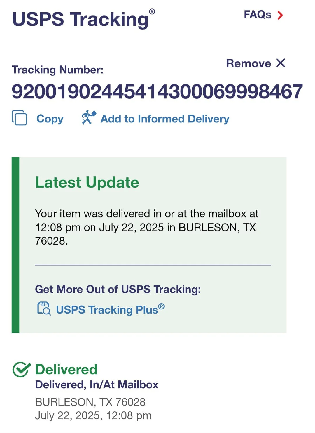 Order Delivered to UK